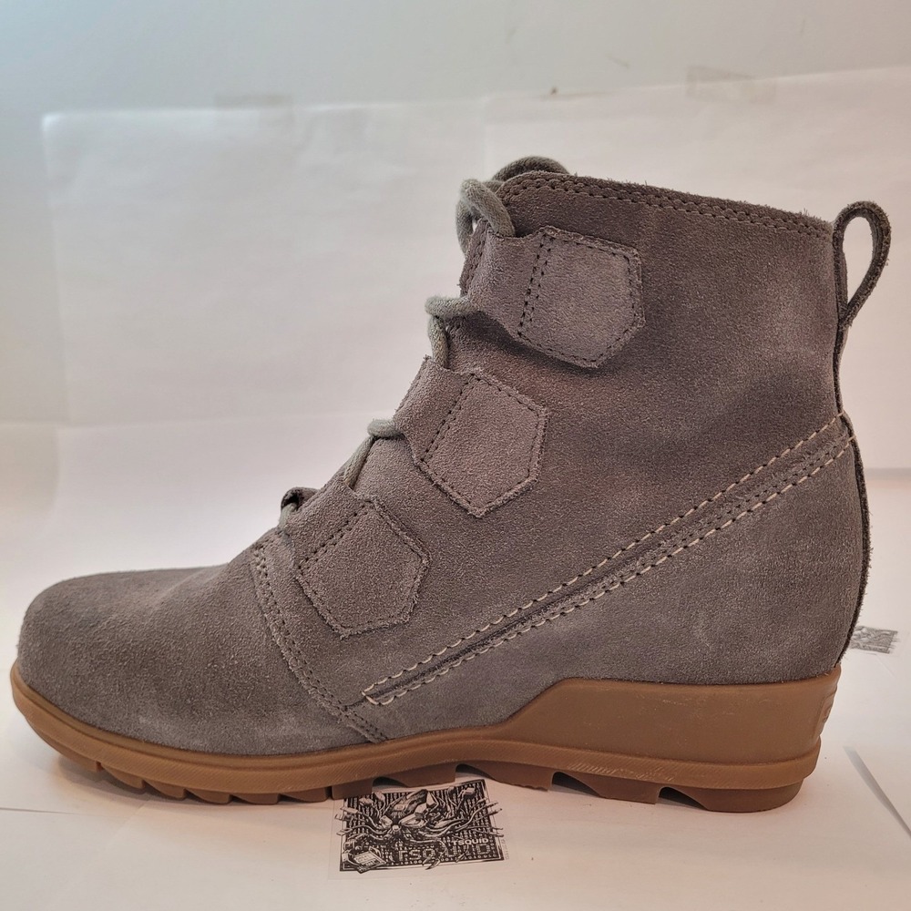 Sorel Evie Sport Lace Boots Women Quarry Grey‎ Suede Wedge NL3322-052 - Picture 2 of 11